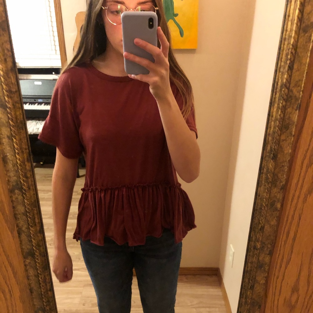 SHEIN maroon peplum blouse.